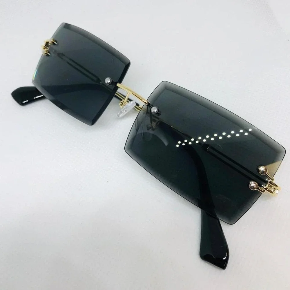 Rimless Rectangle‎ Sunglasses Men Women Fashion Trendy Shades Style Dark Black